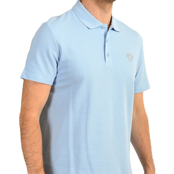 Versace Men's Sky Blue Medusa Head Logo Embroidery Polo Shirt US S IT 48 - Picture 2 of 7